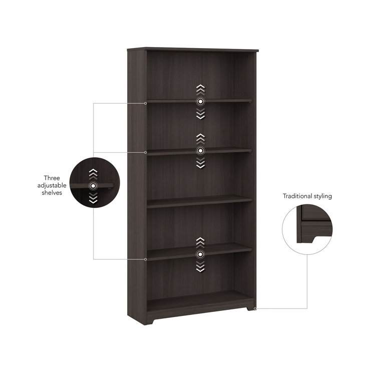 Cabot Traditional Heather Gray 5-Shelf Adjustable Bookcase