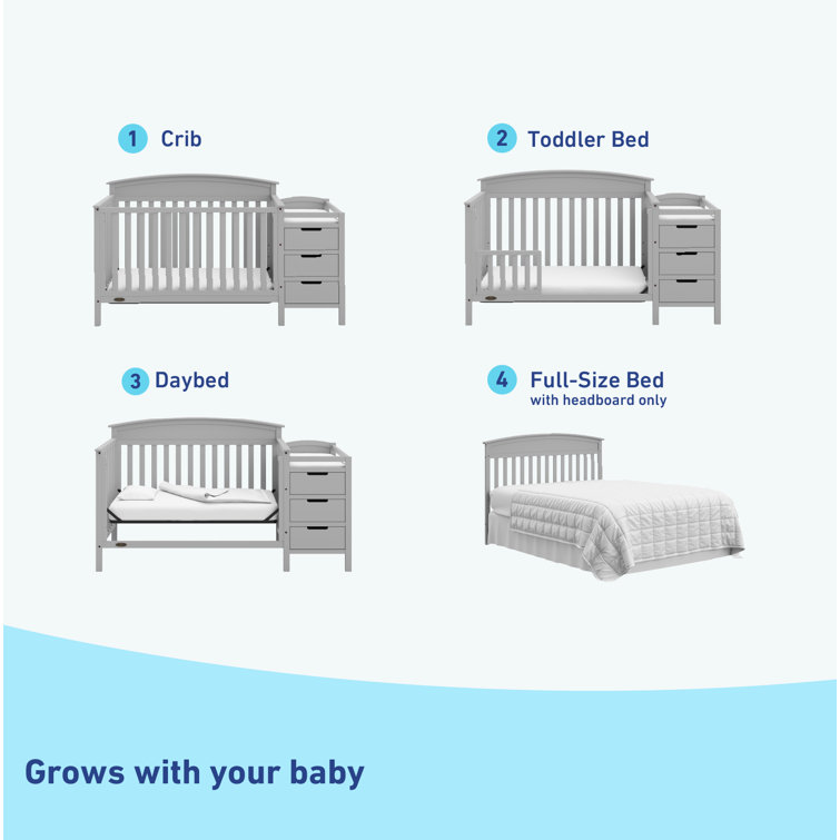 Pebble Gray Pine Convertible Crib and Changer with Storage