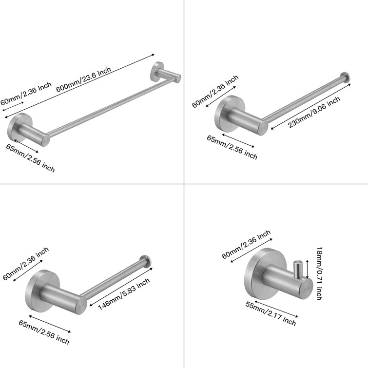 Brushed Nickel 5-Piece Bathroom Hardware Set with Towel Bar and Hooks