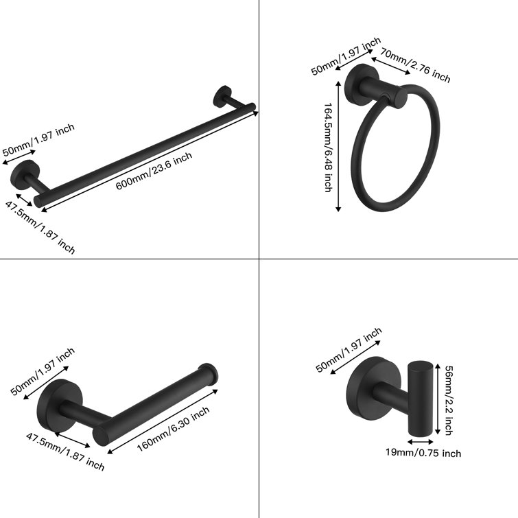 Matte Black Stainless Steel 5-Piece Bathroom Hardware Set