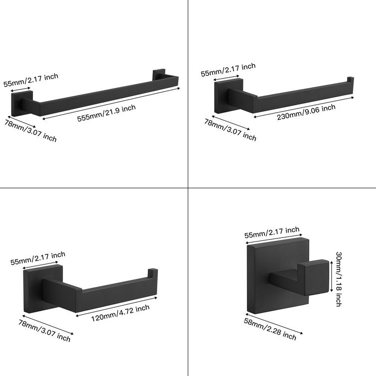 Matte Black Stainless Steel 4-Piece Bathroom Hardware Set