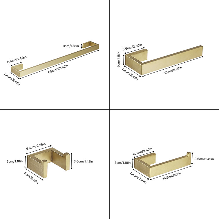 Brushed Gold Stainless Steel Wall Mounted Towel Rack Set