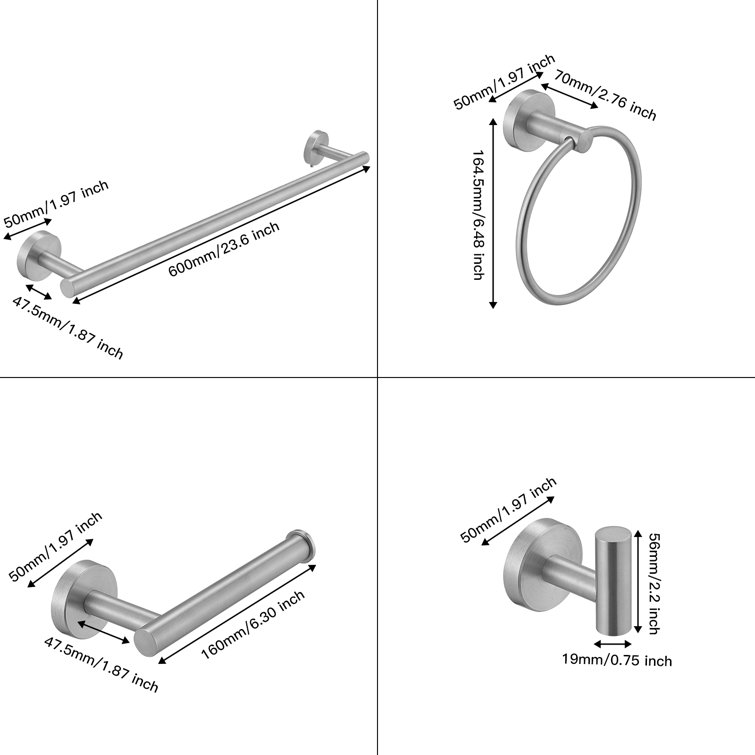 Brushed Nickel 5-Piece Bathroom Hardware Set with Towel Bar