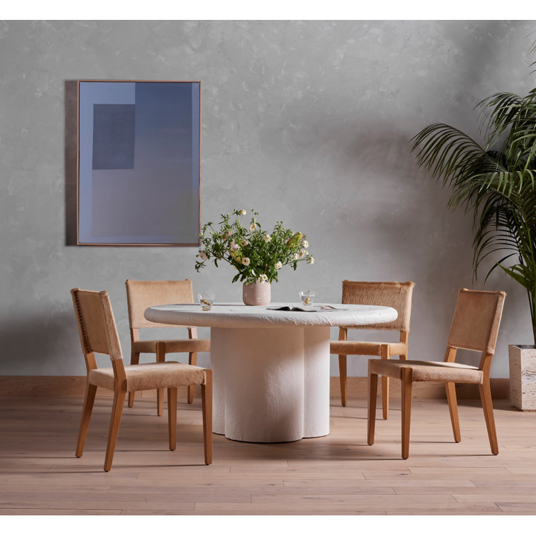 Modern Round 60'' Beige Marble & Wood Dining Table