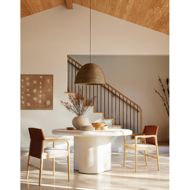 Modern Round 60'' Beige Marble & Wood Dining Table
