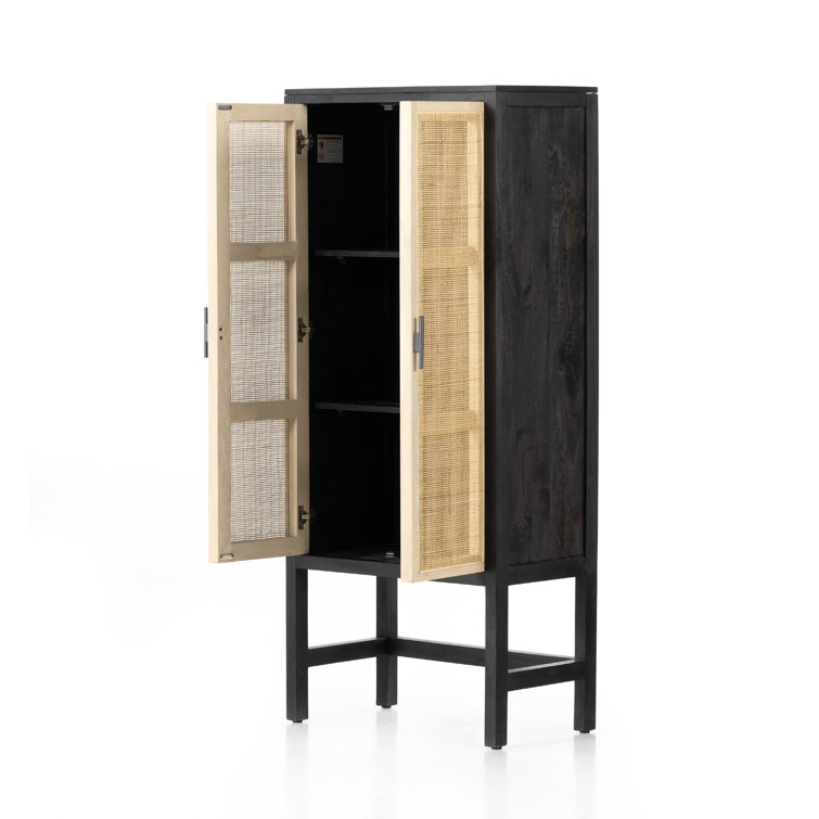 Natural Mango Solid Wood Storage Cabinet with Woven Cane Doors