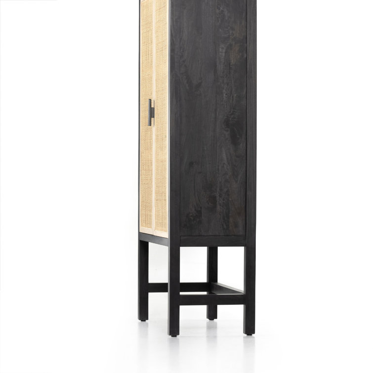 Natural Mango Solid Wood Storage Cabinet with Woven Cane Doors