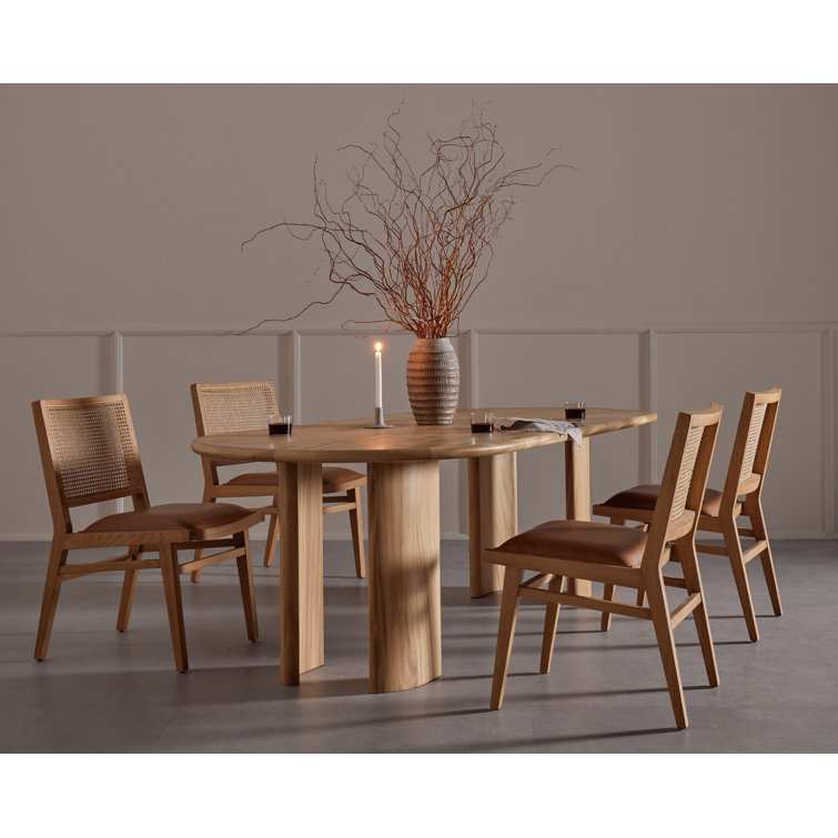 Contemporary Butterscotch Leather and Cane Side Chair in Brown