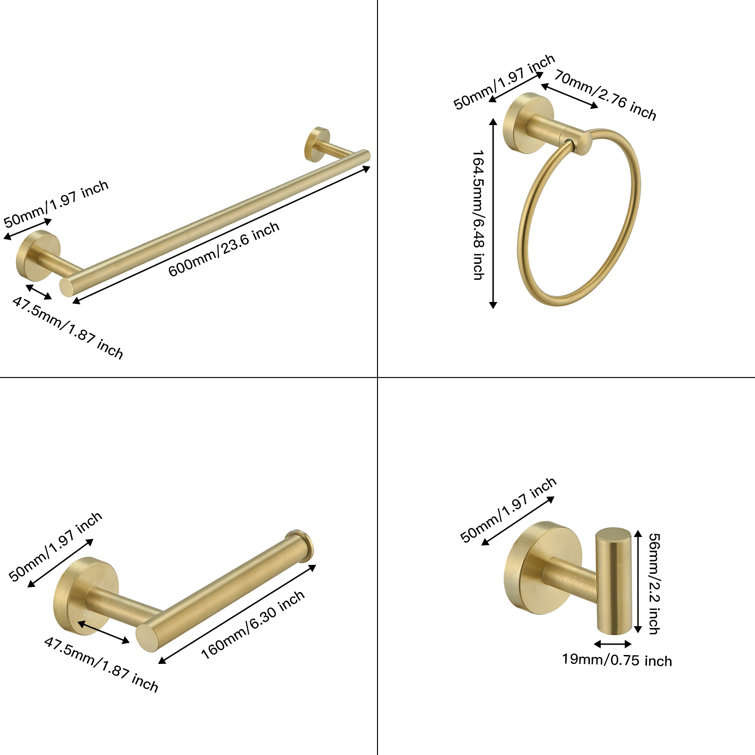 Brushed Gold 5-Piece Stainless Steel Bathroom Hardware Set