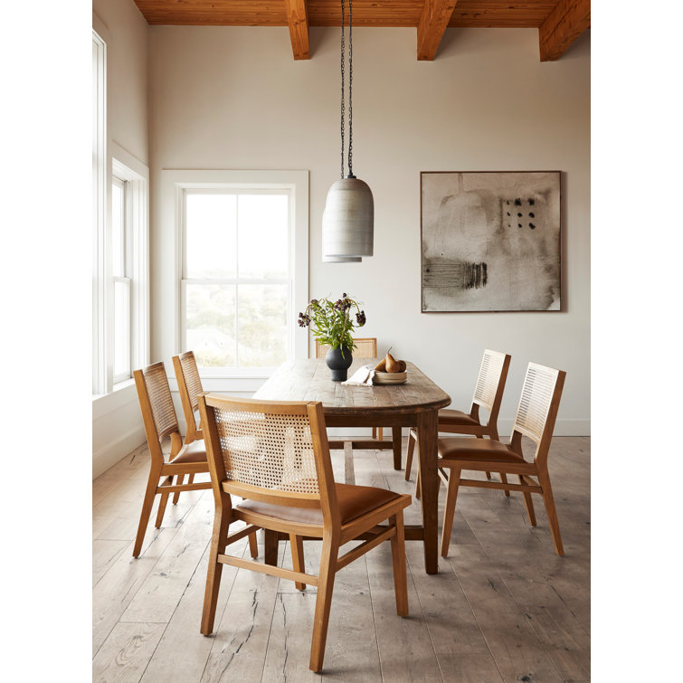 Contemporary Butterscotch Leather and Cane Side Chair in Brown
