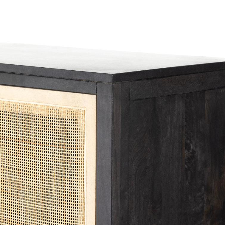Natural Mango Solid Wood Storage Cabinet with Woven Cane Doors