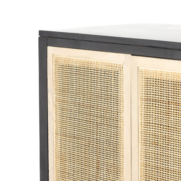 Natural Mango Solid Wood Storage Cabinet with Woven Cane Doors