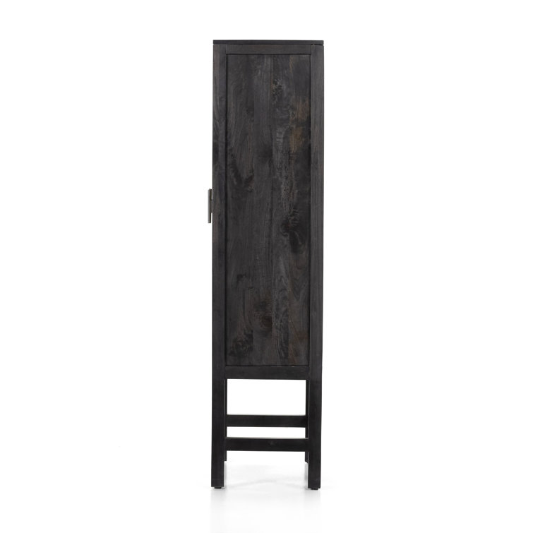 Natural Mango Solid Wood Storage Cabinet with Woven Cane Doors
