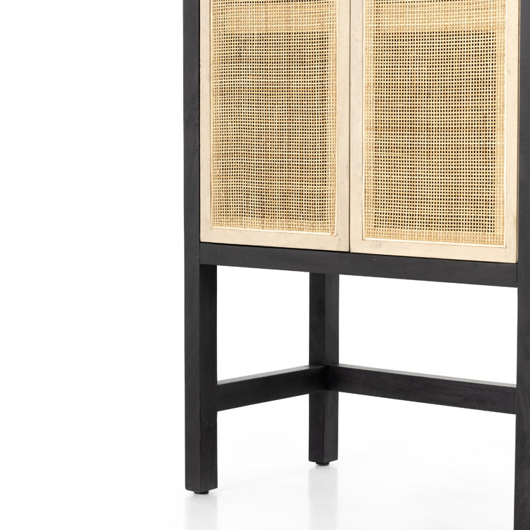 Natural Mango Solid Wood Storage Cabinet with Woven Cane Doors