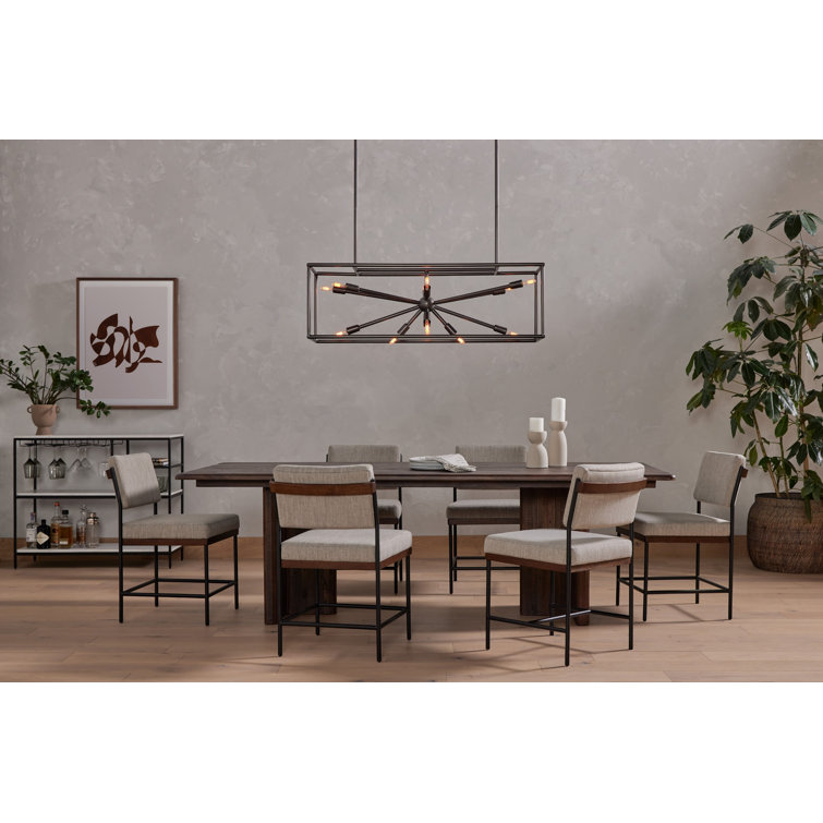 Gray Linen Upholstered Metal Side Chair