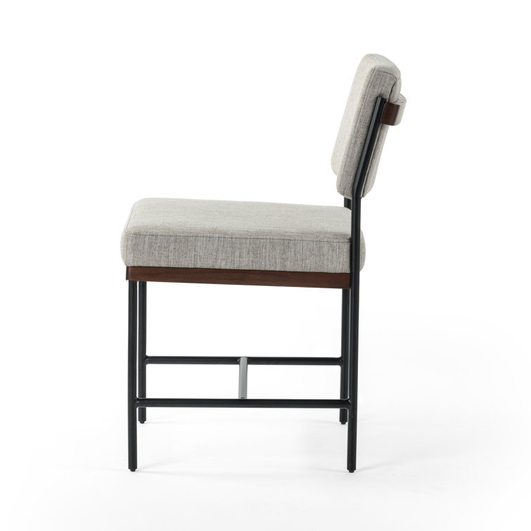 Gray Linen Upholstered Metal Side Chair