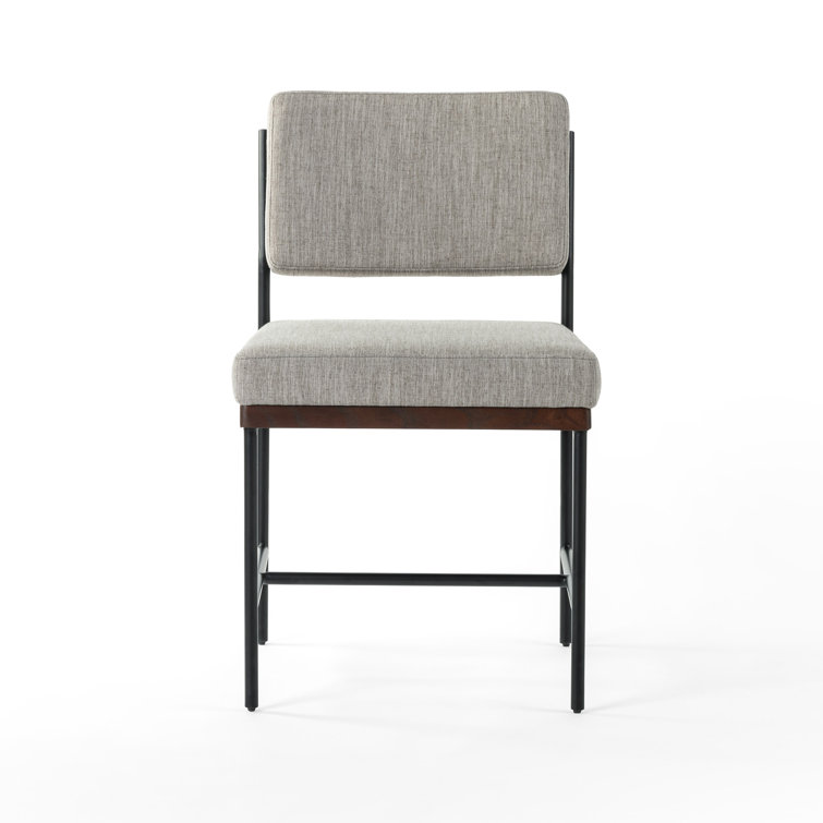 Gray Linen Upholstered Metal Side Chair