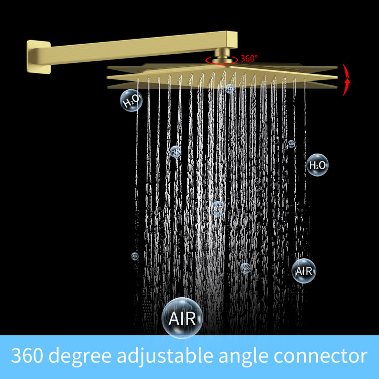 Brushed Gold 12" Wall Mount Shower System with Handheld Spray