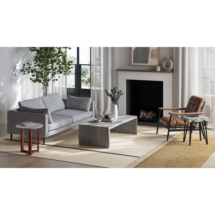 Round Marble and Acacia Wood Side Table