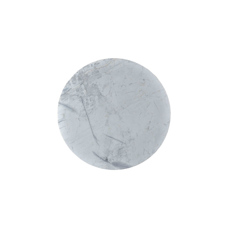 Round Marble and Acacia Wood Side Table