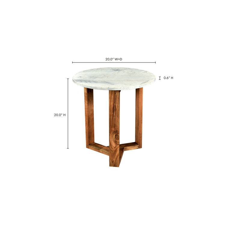 Round Marble and Acacia Wood Side Table