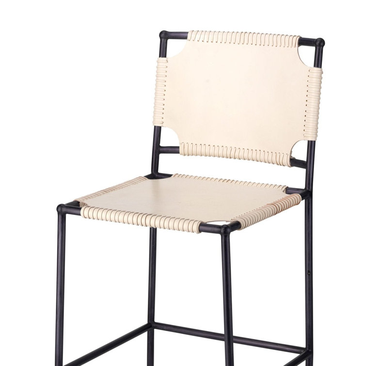 Asher Off-White Leather and Black Steel Bar Stool