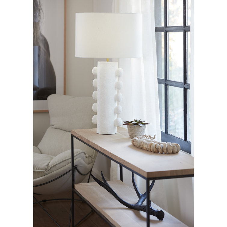 White Linen Shade Table Lamp with Polished Brass Spider