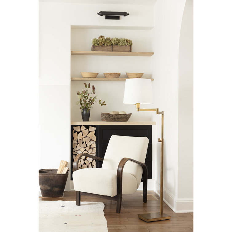 Adjustable Natural Brass Virtue Floor Lamp with Linen Shade