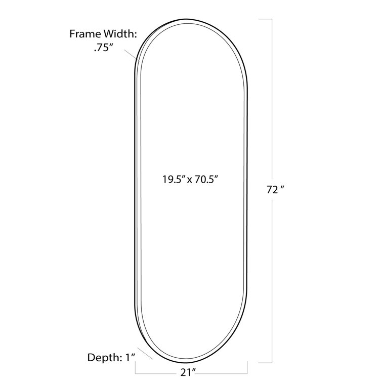 50" x 21" Natural Brass Oval Full Length Mirror