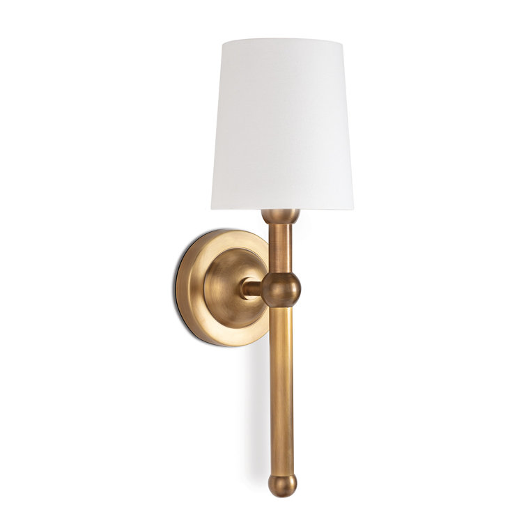Natural Brass Wall Sconce with Linen Shade
