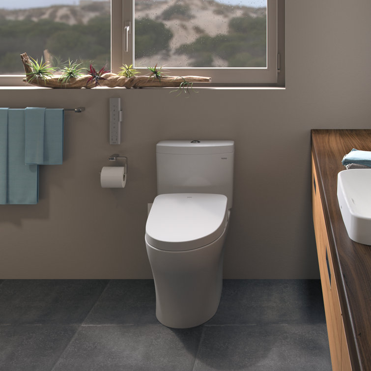White Vitreous China Elongated One-Piece Dual Flush Toilet