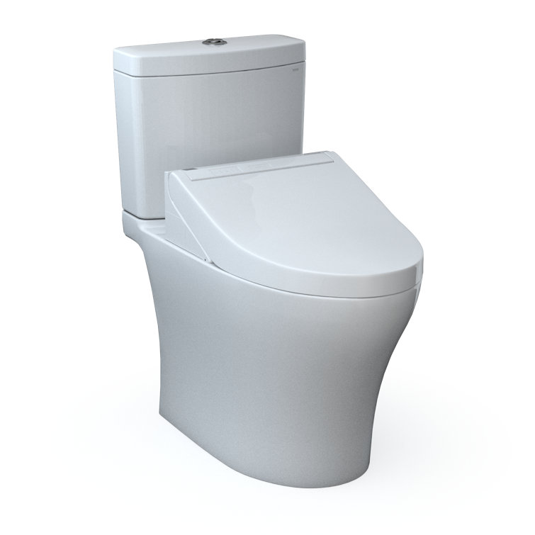 Aquia White Vitreous China Dual Flush Elongated Toilet with Bidet Seat