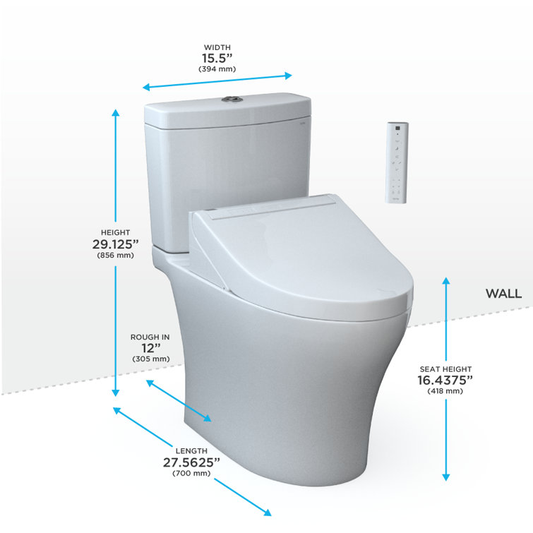 Aquia White Vitreous China Dual Flush Elongated Toilet with Bidet Seat