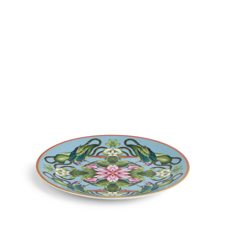 Wonderlust Menagerie Multicolor Porcelain Dessert Plate with Floral and Animal Print