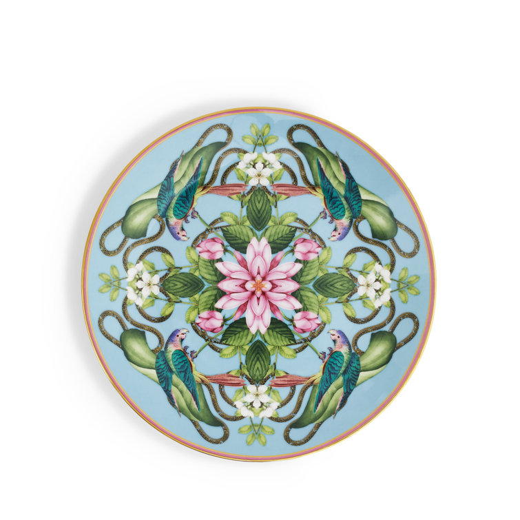 Wonderlust Menagerie Multicolor Porcelain Dessert Plate with Floral and Animal Print