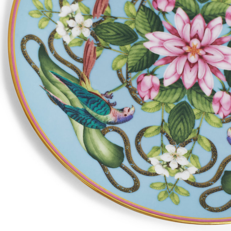 Wonderlust Menagerie Multicolor Porcelain Dessert Plate with Floral and Animal Print