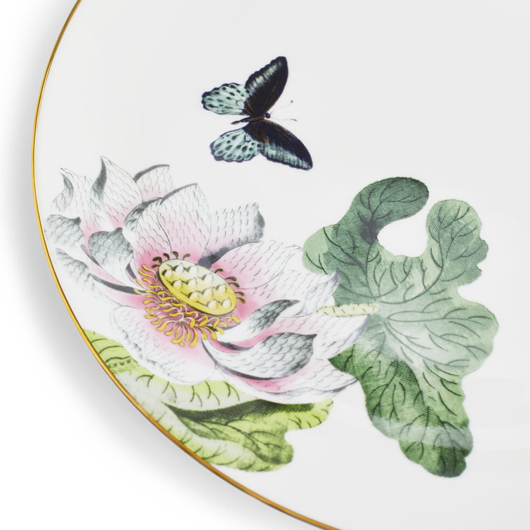 Amazonian Elegance Porcelain Dinner Plate with Gold Rim and Floral Animal Print