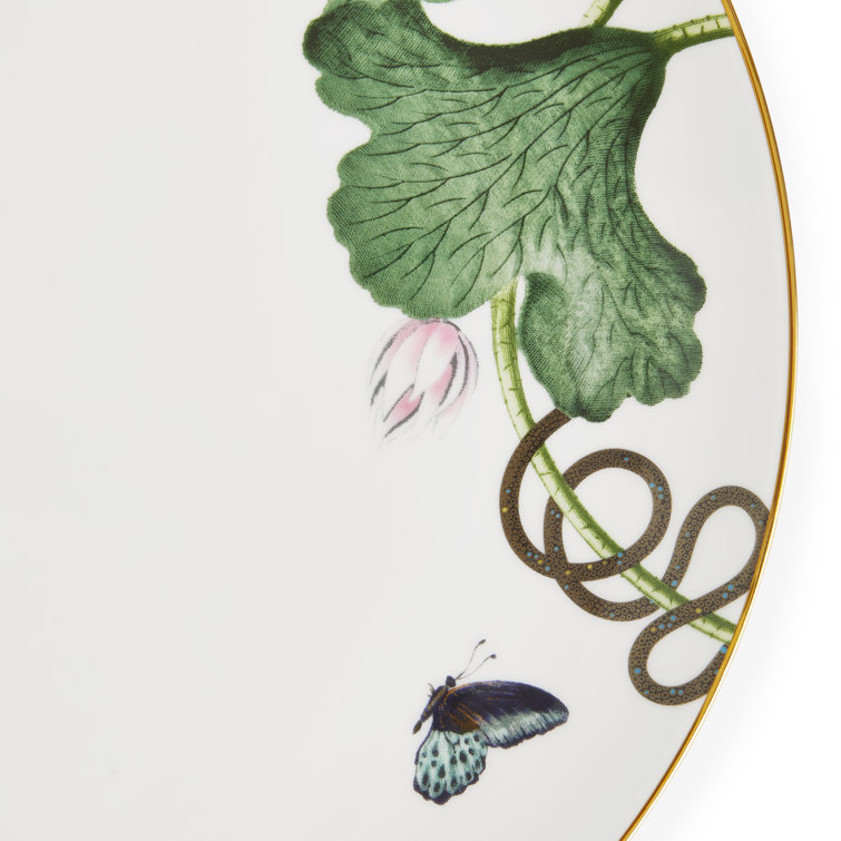 Amazonian Elegance Porcelain Dinner Plate with Gold Rim and Floral Animal Print