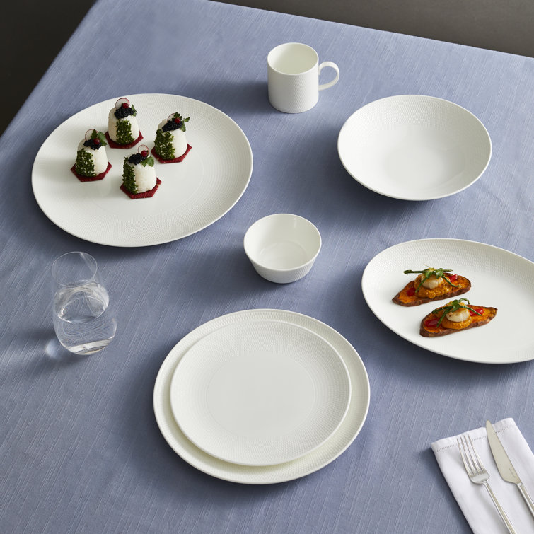 White Embossed Porcelain Geometric Salad Plate