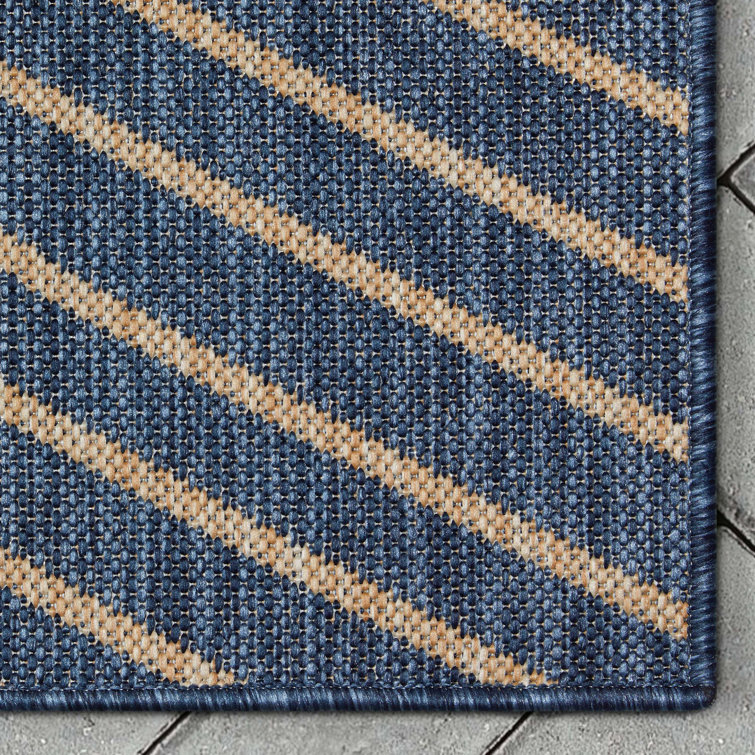 Linden Modern Blue Stripe Synthetic Runner Rug - 2'7" x 9'10"