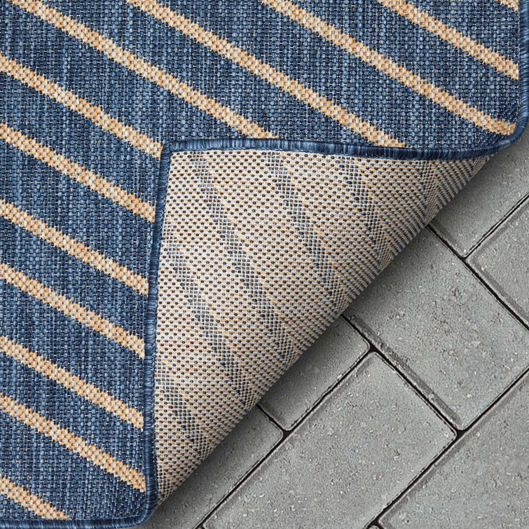 Linden Modern Blue Stripe Synthetic Runner Rug - 2'7" x 9'10"