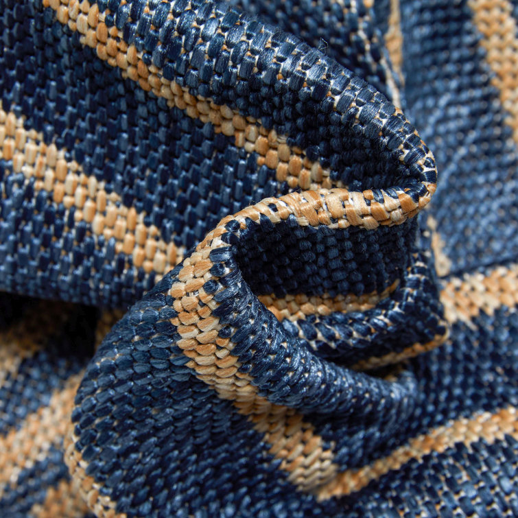 Linden Modern Blue Stripe Synthetic Runner Rug - 2'7" x 9'10"