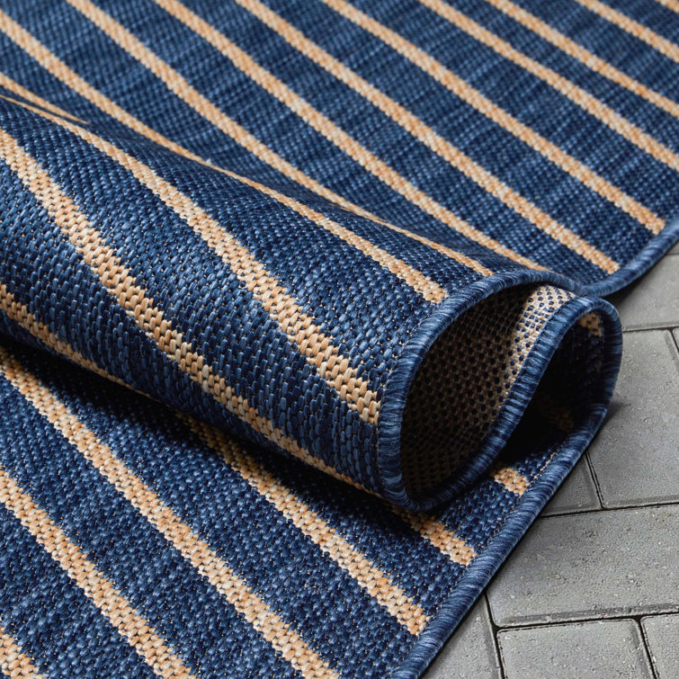 Linden Modern Blue Stripe Synthetic Runner Rug - 2'7" x 9'10"