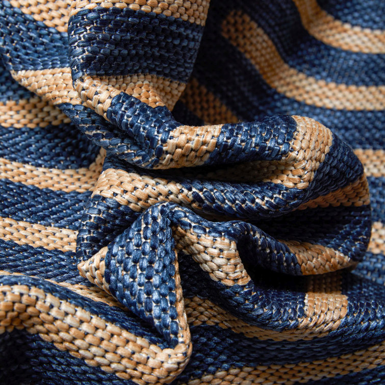 Blue and Beige Geometric Flat-Weave Indoor/Outdoor Rug 5' x 7'