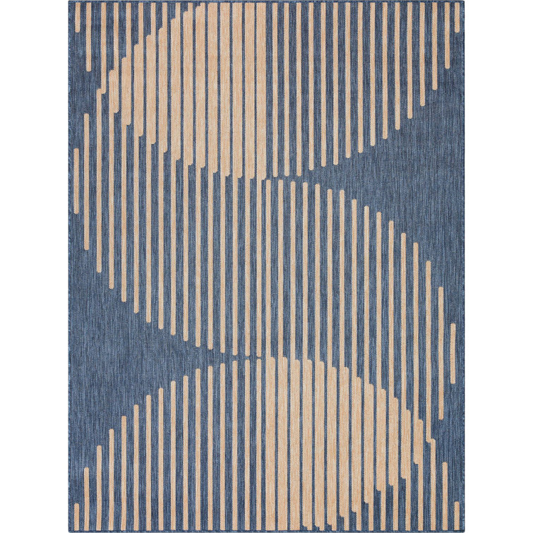 Blue and Beige Geometric Flat-Weave Indoor/Outdoor Rug 5' x 7'