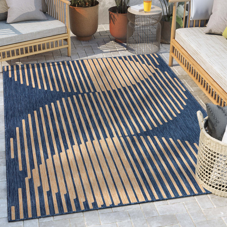 Blue and Beige Geometric Flat-Weave Indoor/Outdoor Rug 5' x 7'