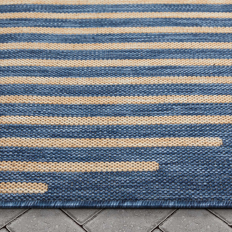 Blue and Beige Geometric Flat-Weave Indoor/Outdoor Rug 5' x 7'