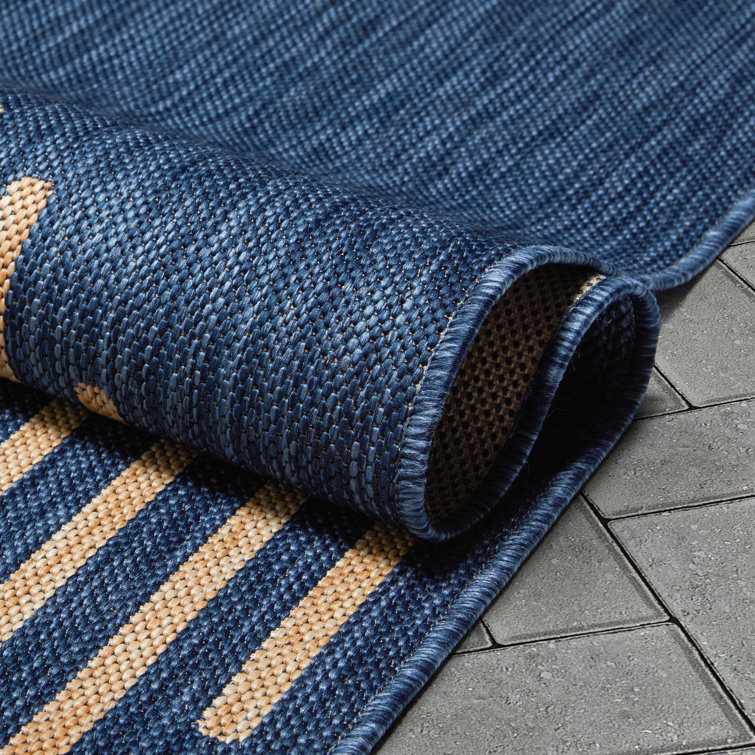 Blue and Beige Geometric Flat-Weave Indoor/Outdoor Rug 5' x 7'