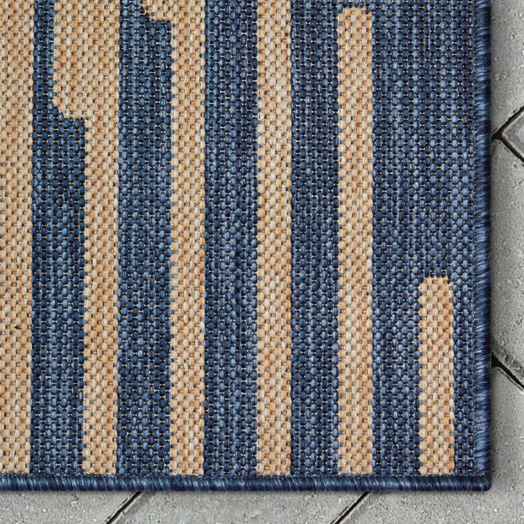 Blue and Beige Geometric Flat-Weave Indoor/Outdoor Rug 5' x 7'