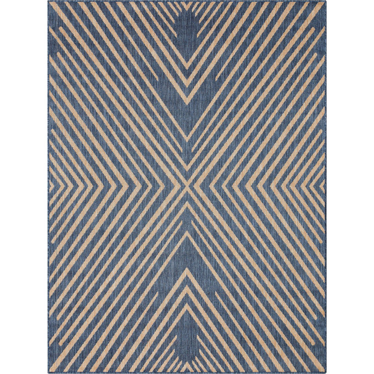Reversible Striped Synthetic 5' x 7' Blue Outdoor Rug